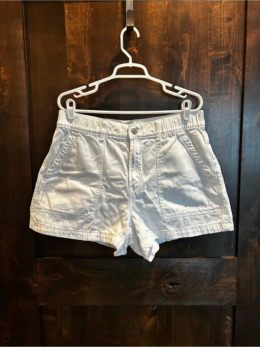 GAP White Denim High-Rise Utility Shorts